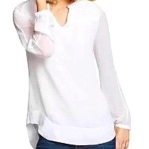 Cabi White Allure Pullover Blouse Top Lined HiLo Semi-Sheer Sleeves Size L
